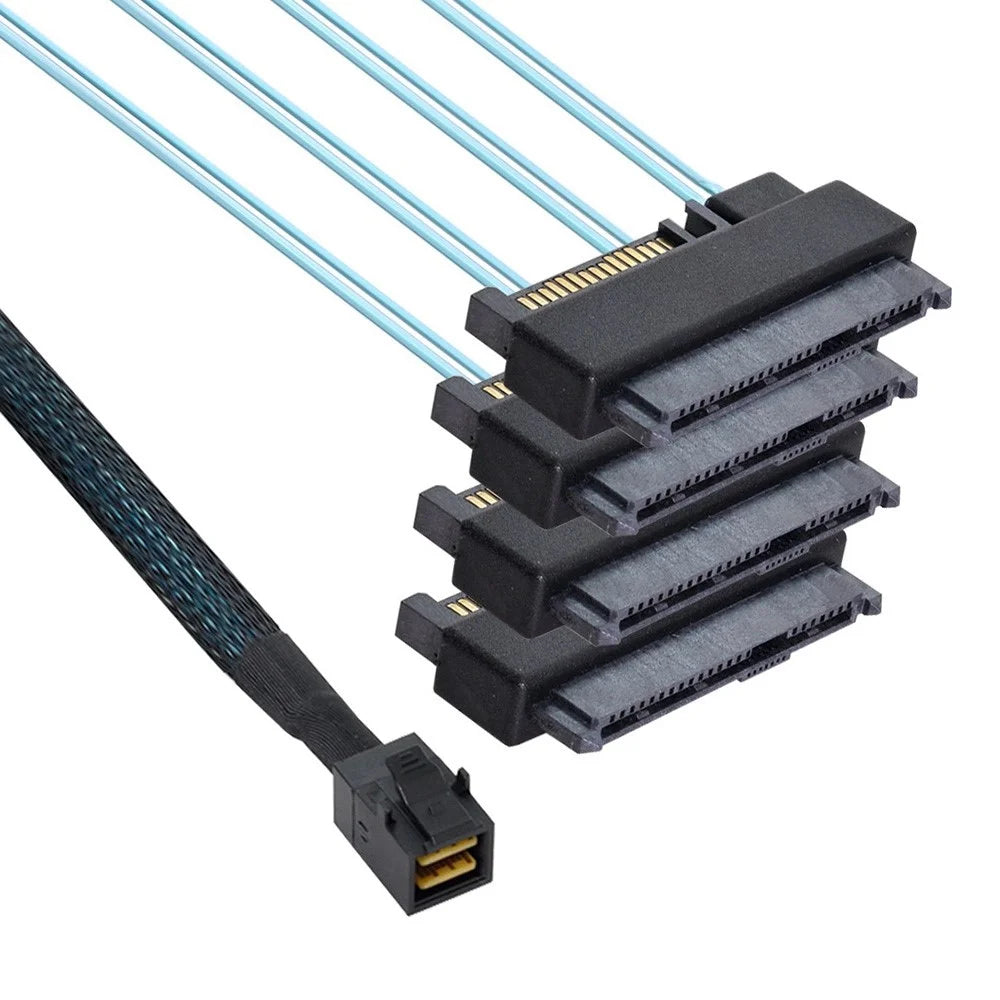 SF-012-0.5M Internal Mini SAS SFF-8643 Host to 4 SAS 29Pin SFF-8482 Target Disk 6Gbps Data Server Cable Adapter - 1