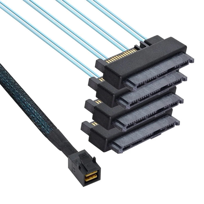SF-012-0.5M Internal Mini SAS SFF-8643 Host to 4 SAS 29Pin SFF-8482 Target Disk 6Gbps Data Server Cable Adapter - 1