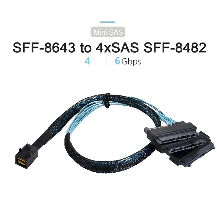 SF-012-0.5M Internal Mini SAS SFF-8643 Host to 4 SAS 29Pin SFF-8482 Target Disk 6Gbps Data Server Cable Adapter - 3