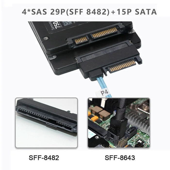 SF-012-0.5M Internal Mini SAS SFF-8643 Host to 4 SAS 29Pin SFF-8482 Target Disk 6Gbps Data Server Cable Adapter - 7