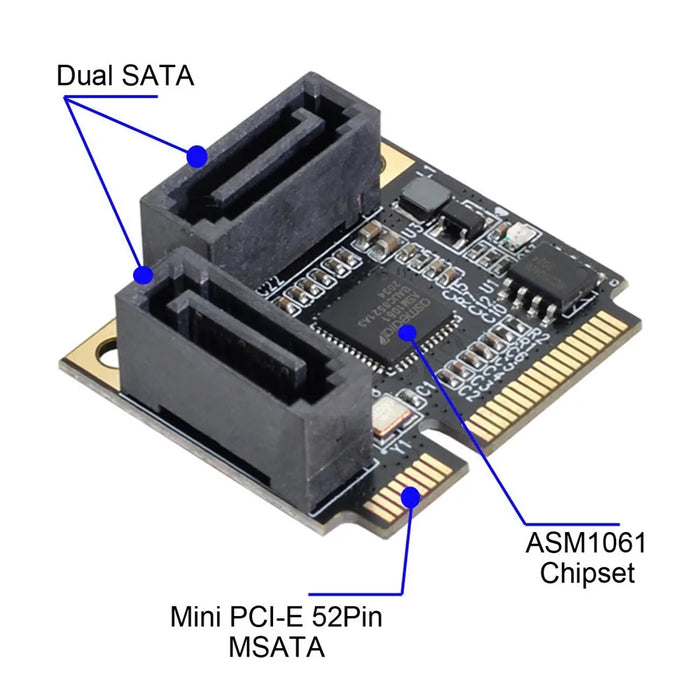 SA-033 Mini PCI-E PCI Express to SATA 3.0 Dual Ports Adapter Converter Hard Drive Extension Card - 4