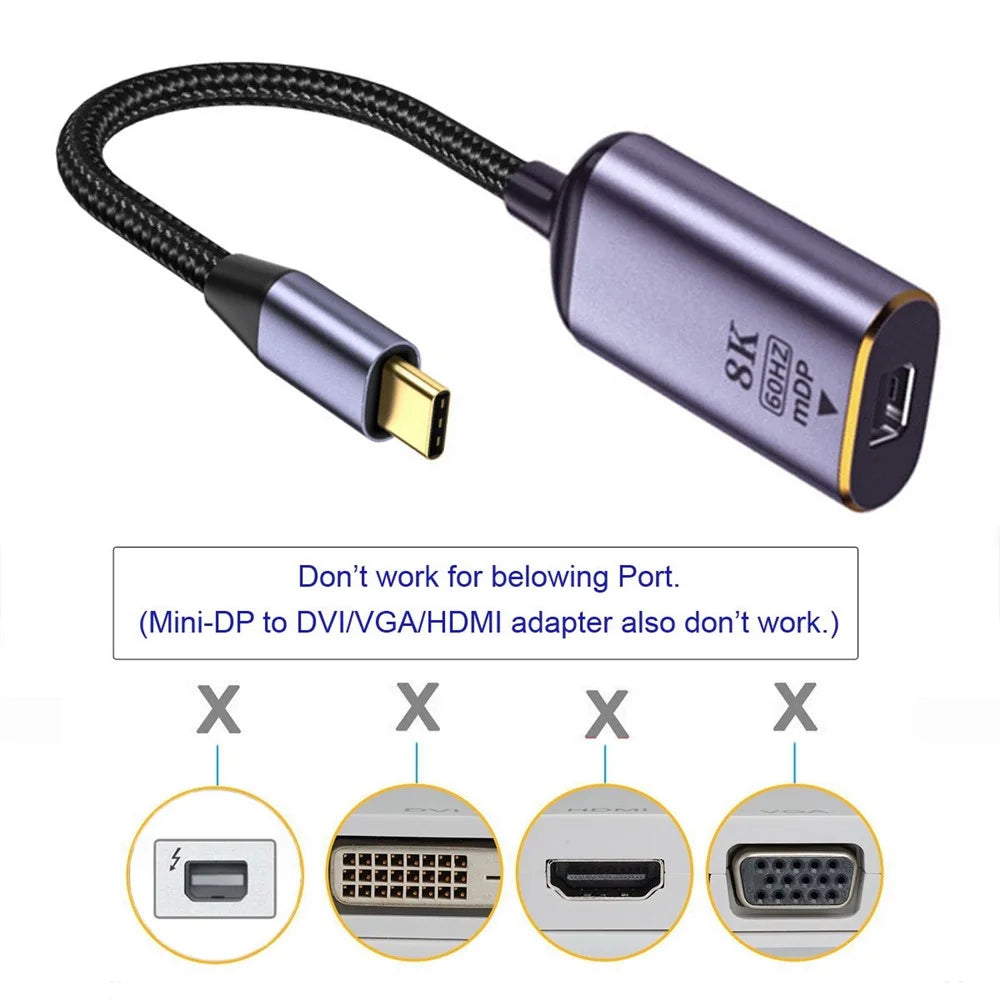 UC-006-M8K USB-C to Mini DP Cable Type-C Male to MINI-Displayport Female Cable Adapter Display 8K/60Hz UHD 4K Monitor Displays - 3