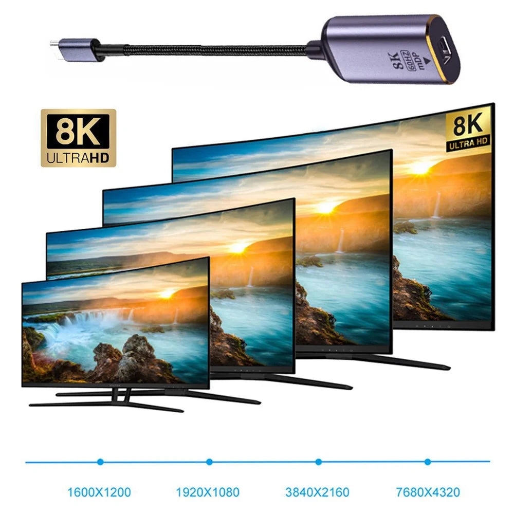 UC-006-M8K USB-C to Mini DP Cable Type-C Male to MINI-Displayport Female Cable Adapter Display 8K/60Hz UHD 4K Monitor Displays - 5