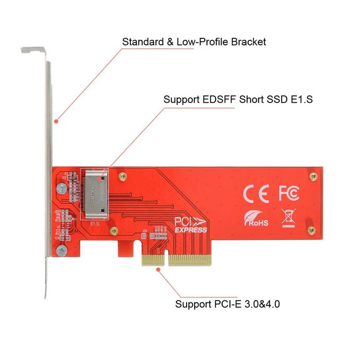 SF-036 PCI-E 4X Host Adapter to NVMe Ruler 1U GEN-Z EDSFF Short SSD E1.S Carrier Adapter with Bracket - 4