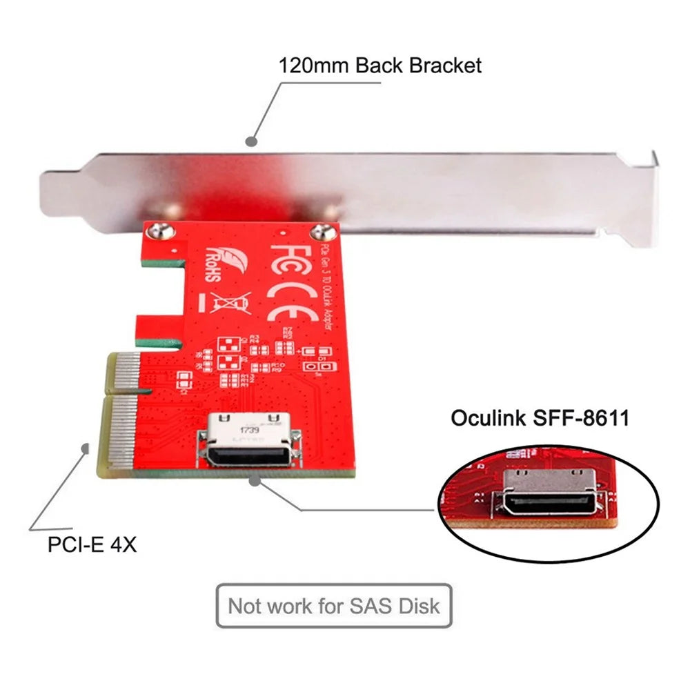 SF-022 PCI-E 3.0 4X to Oculink SFF-8611 Host Adapter for PCIe SSD with Bracket - 2