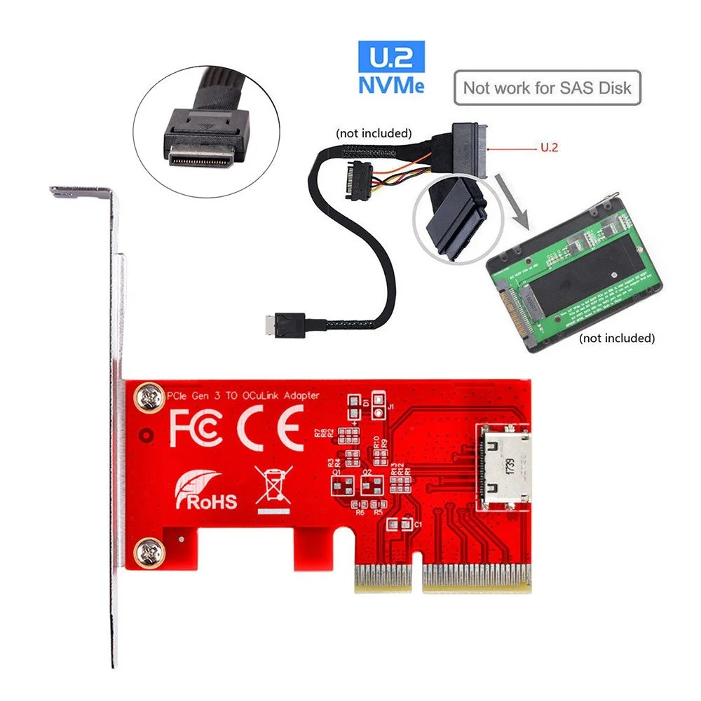 SF-022 PCI-E 3.0 4X to Oculink SFF-8611 Host Adapter for PCIe SSD with Bracket - 4