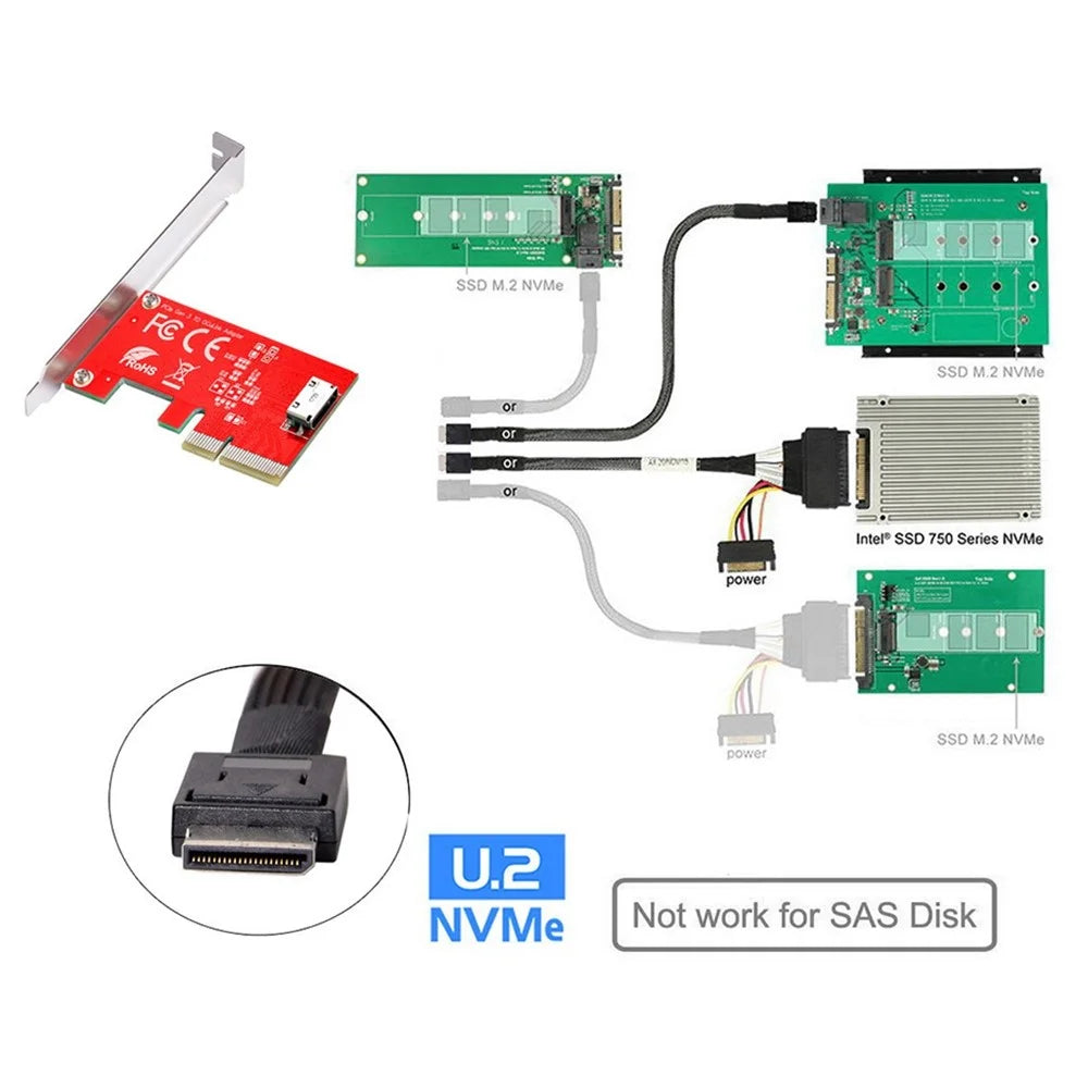SF-022 PCI-E 3.0 4X to Oculink SFF-8611 Host Adapter for PCIe SSD with Bracket - 5