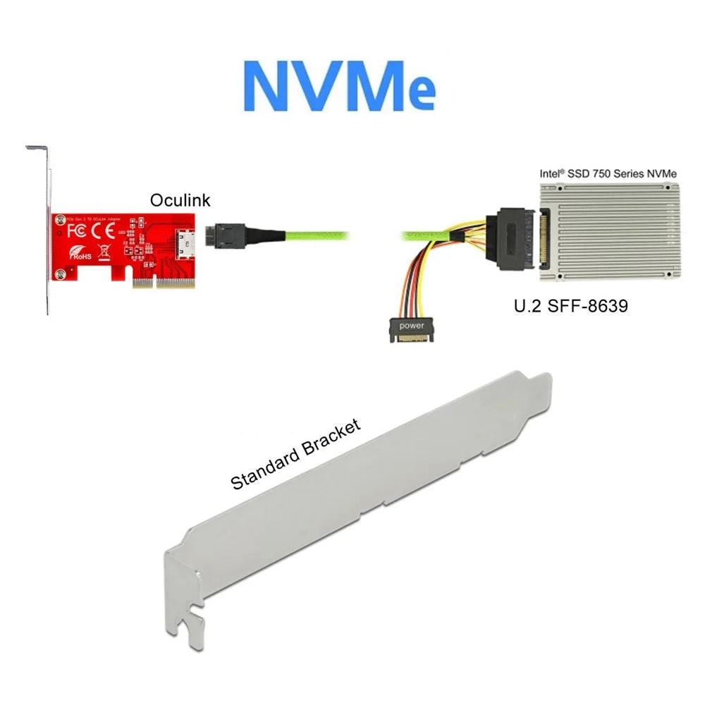 SF-022 PCI-E 3.0 4X to Oculink SFF-8611 Host Adapter for PCIe SSD with Bracket - 7