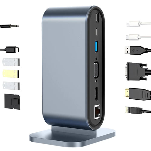 2201 12-Port Type-C Docking Station Vertical USB Hub Adapter Dual HD 4K / 30Hz USB-C Converter Support MST for Dell, MacBook - 1