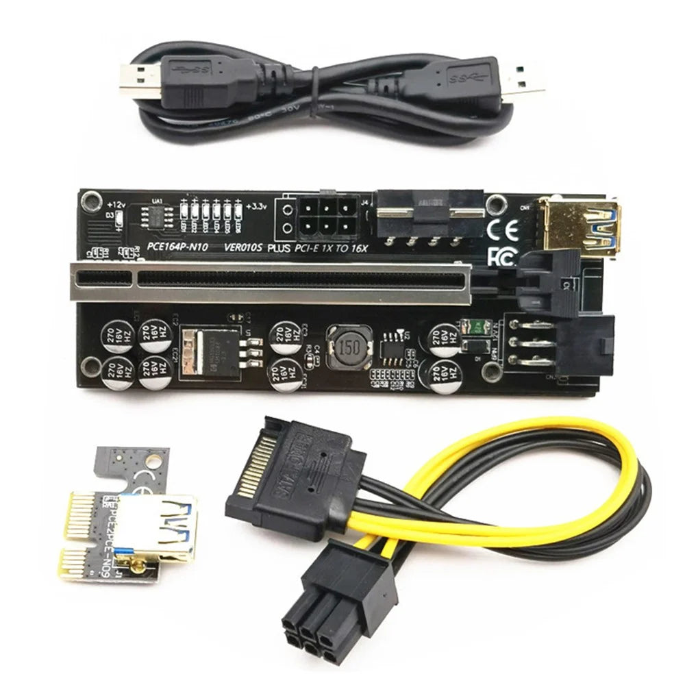 VER 010s Plus PCI-E X1 to PCIE X16 Adapter Board Extension Cable with 6pin Interface (Marquee Version) - 7