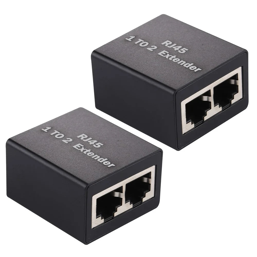 2Pcs / Set 1 to 2 RJ45 Splitter Connector Inline LAN Plugs Ethernet Cable Extender Adapter - 1