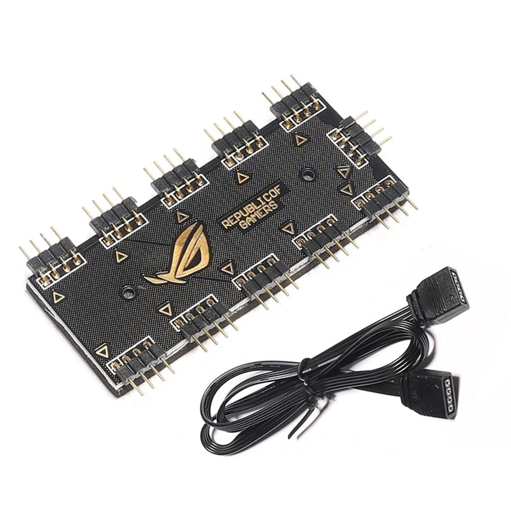 10-Channel RGB Hub 12V 4Pin  AURA Synchronous Motherboard RGB Fan Hub with 10 Ports - 1