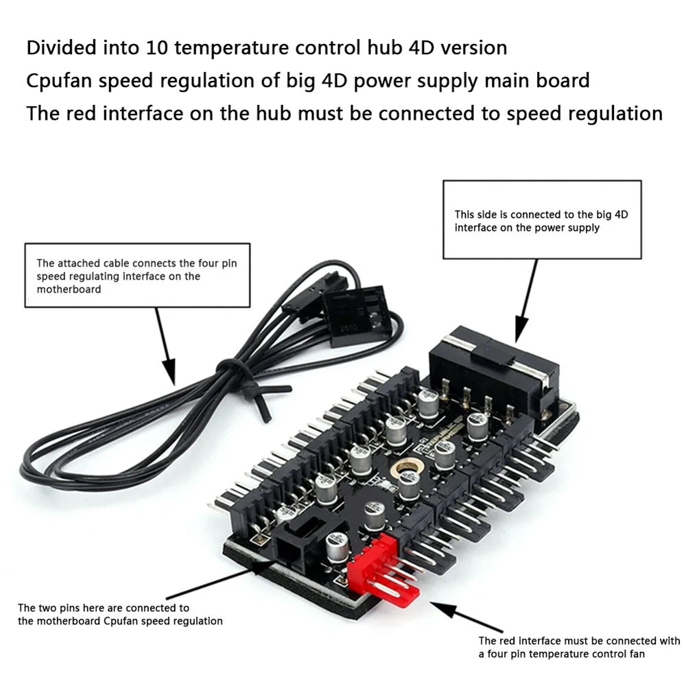 PC 1 to 10 4Pin PWM Cooling Fans HUB SATA Power / Large 4D Port Cooler Splitter Extension Adapter - SATA Powered - 5