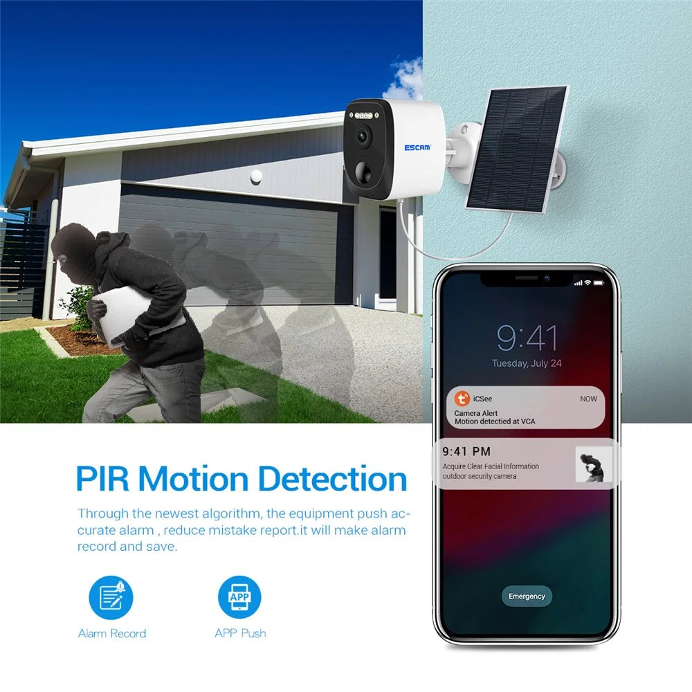 ESCAM QF370 3MP WiFi Cloud Storage Camera PIR Alarm Night Vision Two-way Audio Home Shop Security IP Camera with Solar Panel - 4