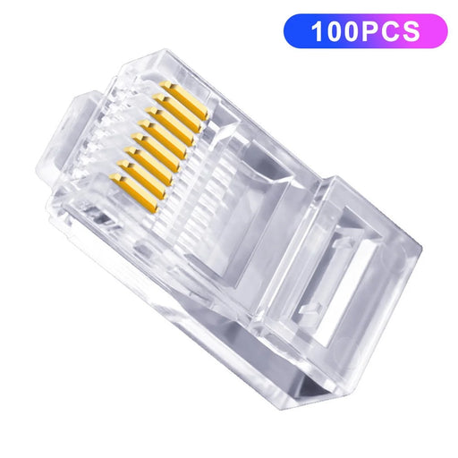 BAJEAL 100PCS RJ45 8P8C Cat6 Ends Cat 6 Crystal Connectors Heads Ethernet Cable Crimp Unshielded Pure Copper Gold-Plated Network Plugs - 1
