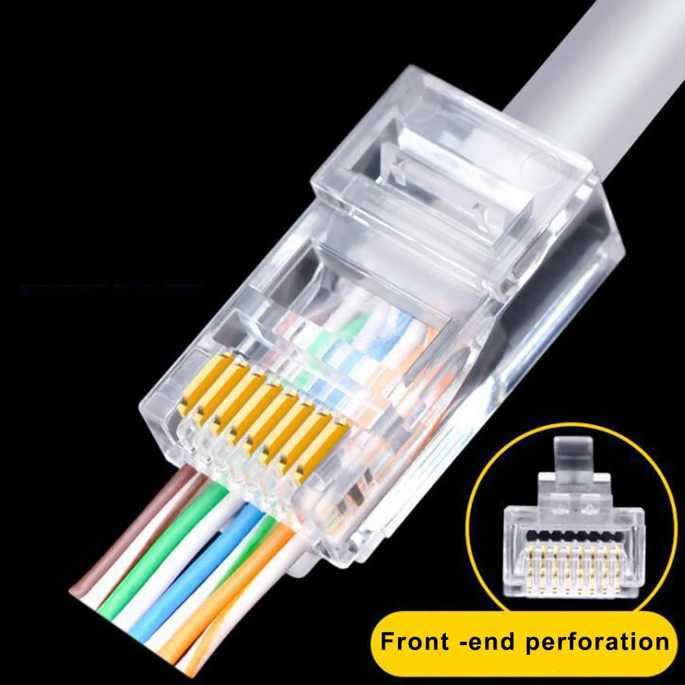 BAJEAL 100PCS RJ45 8P8C Cat6 Ends Cat 6 Crystal Connectors Heads Ethernet Cable Crimp Unshielded Pure Copper Gold-Plated Network Plugs - 3