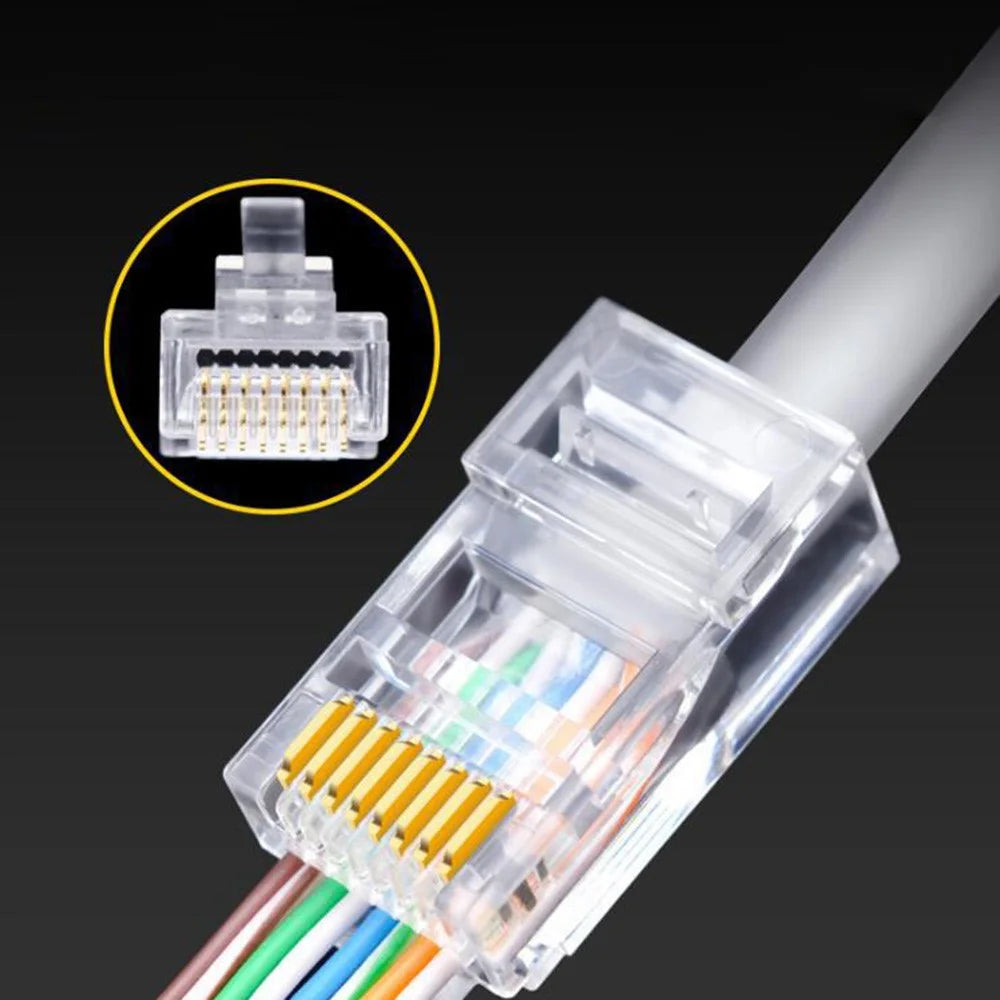 BAJEAL 100PCS RJ45 8P8C Cat6 Ends Cat 6 Crystal Connectors Heads Ethernet Cable Crimp Unshielded Pure Copper Gold-Plated Network Plugs - 4