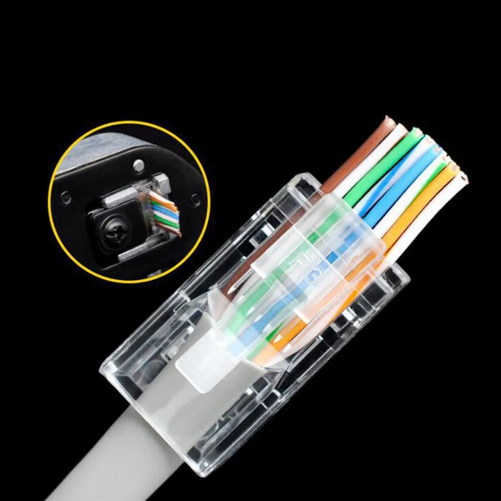 BAJEAL 100PCS RJ45 8P8C Cat6 Ends Cat 6 Crystal Connectors Heads Ethernet Cable Crimp Unshielded Pure Copper Gold-Plated Network Plugs - 5