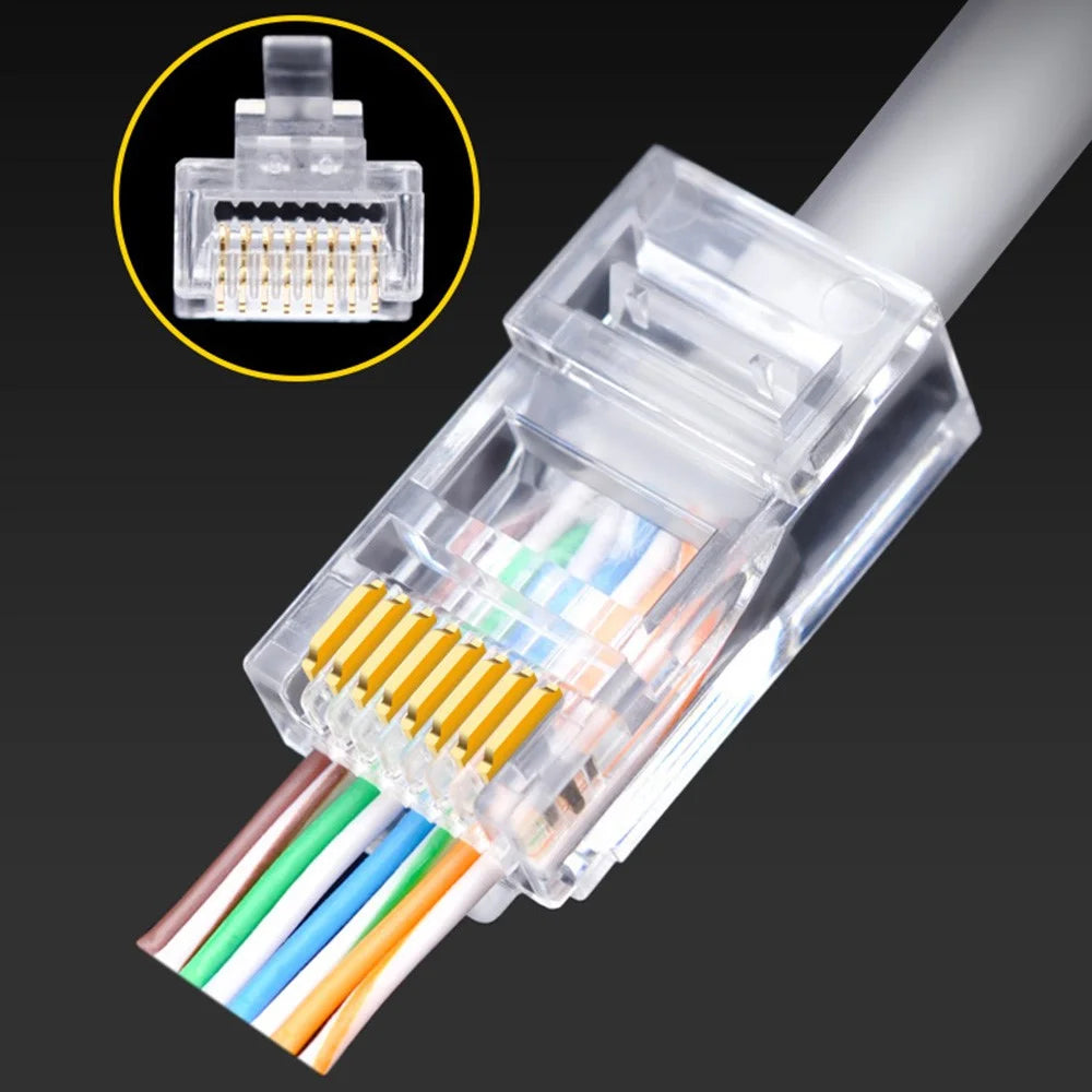 AICHAO 100PCS RJ45 Ethernet Cable 8P8C Cat5 Ends Crystal Connectors Heads Crimp Unshielded Cat 5 Network Line End Clips Plugs - 6
