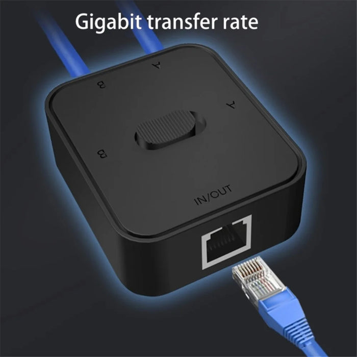 2-Port RJ45 Network Switcher Gigabit Network Splitter Power-Free Internal / External Network Switch Adapter - Black - 2