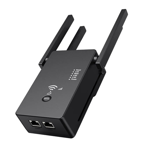 U6 1200m Wireless Router Network Extender Wi-Fi Repeater with External Antenna, WiFi Signal Booster - Black / US Plug - 1