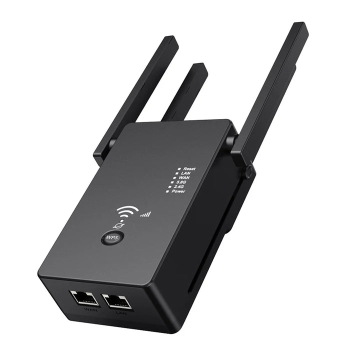 U6 1200m Wireless Router Network Extender Wi-Fi Repeater with External Antenna, WiFi Signal Booster - Black / US Plug - 1