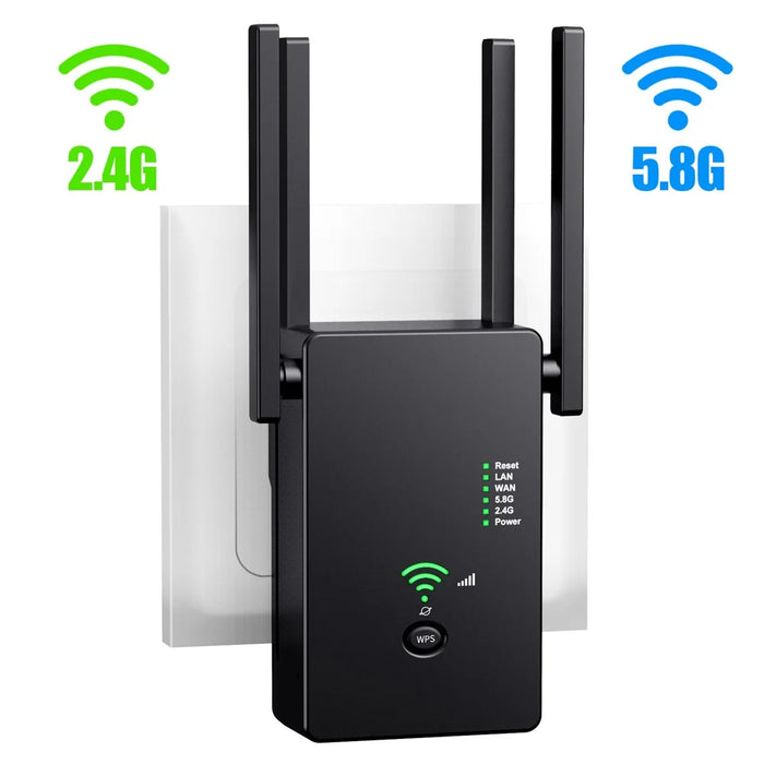 U6 1200m Wireless Router Network Extender Wi-Fi Repeater with External Antenna, WiFi Signal Booster - Black / US Plug - 2