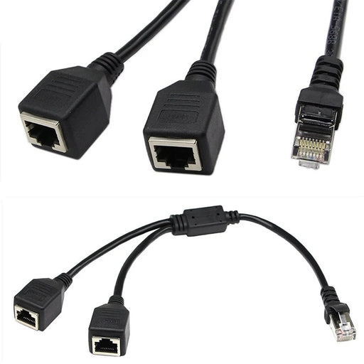 JUNSUNMAY 0.25m 1 Male to 2 Female RJ45 LAN Network Ethernet Splitter Adapter for Cat5 / Cat5e / Cat6 / Cat7 Cable - 2