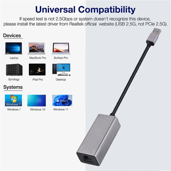 USB 3.0 Gigabit Ethernet Adapter RTL8156B 2500 / 1000 / 100Mbps RJ45 Network Card for Laptop - 5