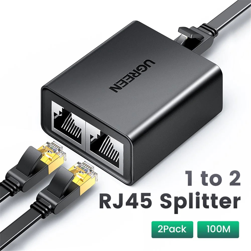 UGREEN CM210 2Pcs Network Cable Splitter Adapter One to Two Straight Extender RJ45 Connector for PC, Laptop, TV Box, Router - 2