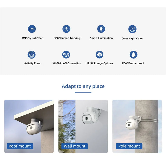 XIAOMI YOUPIN EC5 Outdoor Waterproof 3MP Security Camera PTZ WiFi LAN Connection Camera for Home Security - EU Plug - 3