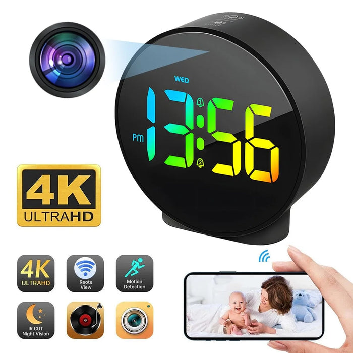 Multifunction WiFi Smart Clock Camera Baby Pet Monitor for Home Security - Round - 4