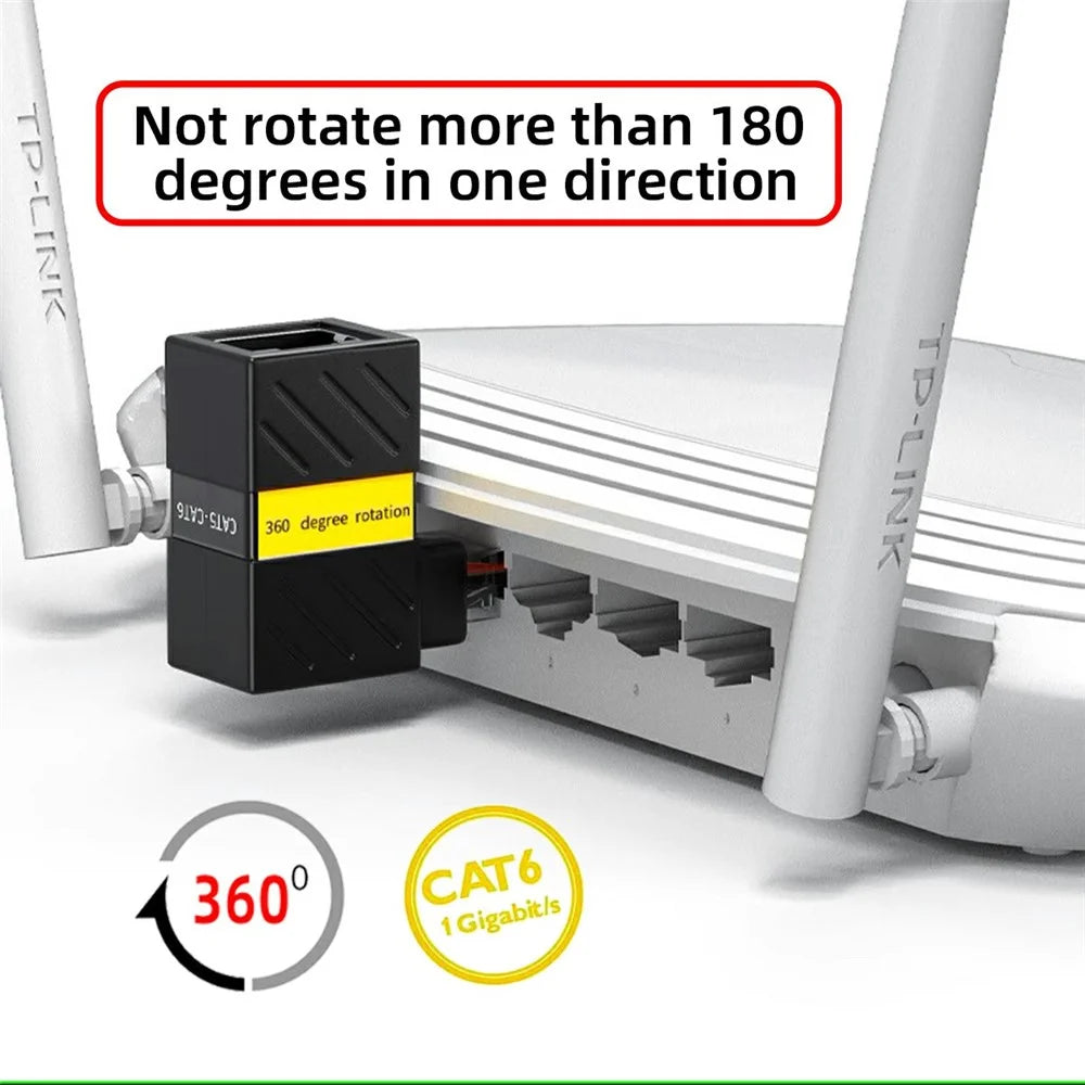UT-022 CAT6 UTP Male to Female 360 Degree Rotating Adapter RJ45 8P8C 1000Mbps for LAN Ethernet Network - 7
