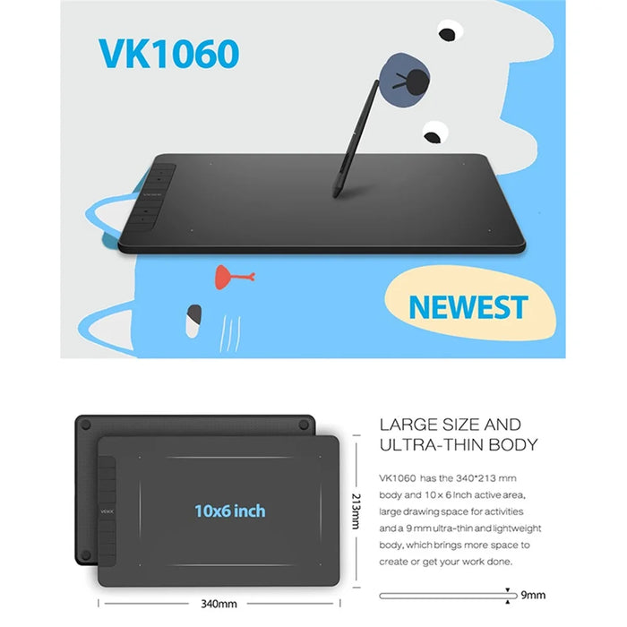 VEIKK VK1060 10x6 Inch Graphic Digital Drawing Tablet with 8192 Level Pressure Sensitive Pen - 3