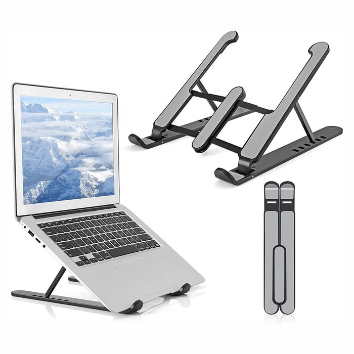 Foldable Portable Desktop Computer Laptop Stand 6-Level Angle Adjustable Height Laptop Mount - Black - 1