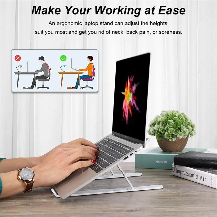 Foldable Portable Desktop Computer Laptop Stand 6-Level Angle Adjustable Height Laptop Mount - Black - 2