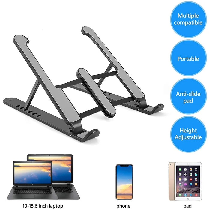Foldable Portable Desktop Computer Laptop Stand 6-Level Angle Adjustable Height Laptop Mount - Black - 3