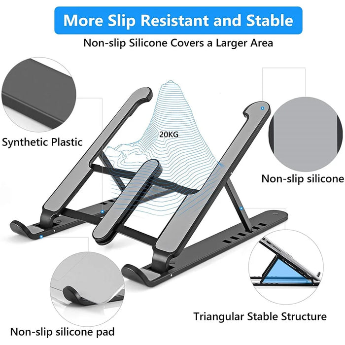 Foldable Portable Desktop Computer Laptop Stand 6-Level Angle Adjustable Height Laptop Mount - Black - 4