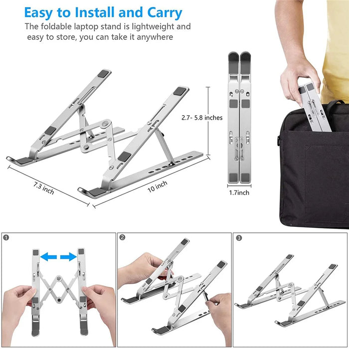 Laptop Holder Riser Computer Stand Adjustable Aluminum Foldable Portable Notebook Stand - 6
