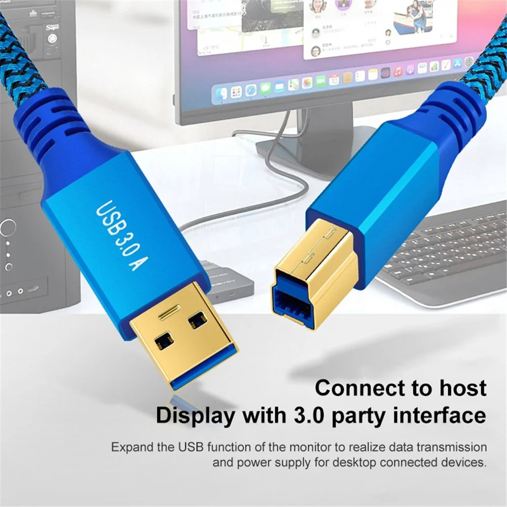 0.6m USB-A 3.0 Male to USB Type-B Male Braided Cable for Printer Hard Drive Box Camera - 3