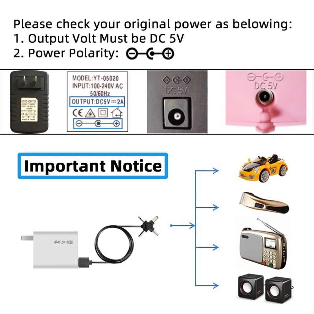 PW-010-MO 4-In-1 USB 2.0 to 5.5x2.5mm 4.0x1.7mm Mono 3.5mm 2.5mm Connector Charge Cable, 1.5m - 2