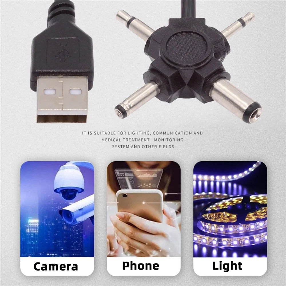 PW-010-MO 4-In-1 USB 2.0 to 5.5x2.5mm 4.0x1.7mm Mono 3.5mm 2.5mm Connector Charge Cable, 1.5m - 4