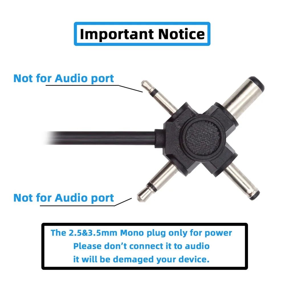PW-010-MO 4-In-1 USB 2.0 to 5.5x2.5mm 4.0x1.7mm Mono 3.5mm 2.5mm Connector Charge Cable, 1.5m - 5