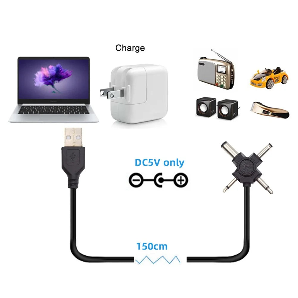 PW-010-MO 4-In-1 USB 2.0 to 5.5x2.5mm 4.0x1.7mm Mono 3.5mm 2.5mm Connector Charge Cable, 1.5m - 7