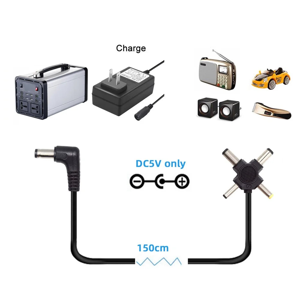 PW-010-DC Angled DC 5.5mm to DC 5.5x2.5mm 5.5x2.1mm 4.0x1.7mm 3.5x1.3mm Connector Charge Cable, 1.5m - 2