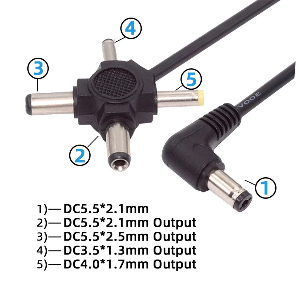 PW-010-DC Angled DC 5.5mm to DC 5.5x2.5mm 5.5x2.1mm 4.0x1.7mm 3.5x1.3mm Connector Charge Cable, 1.5m - 3