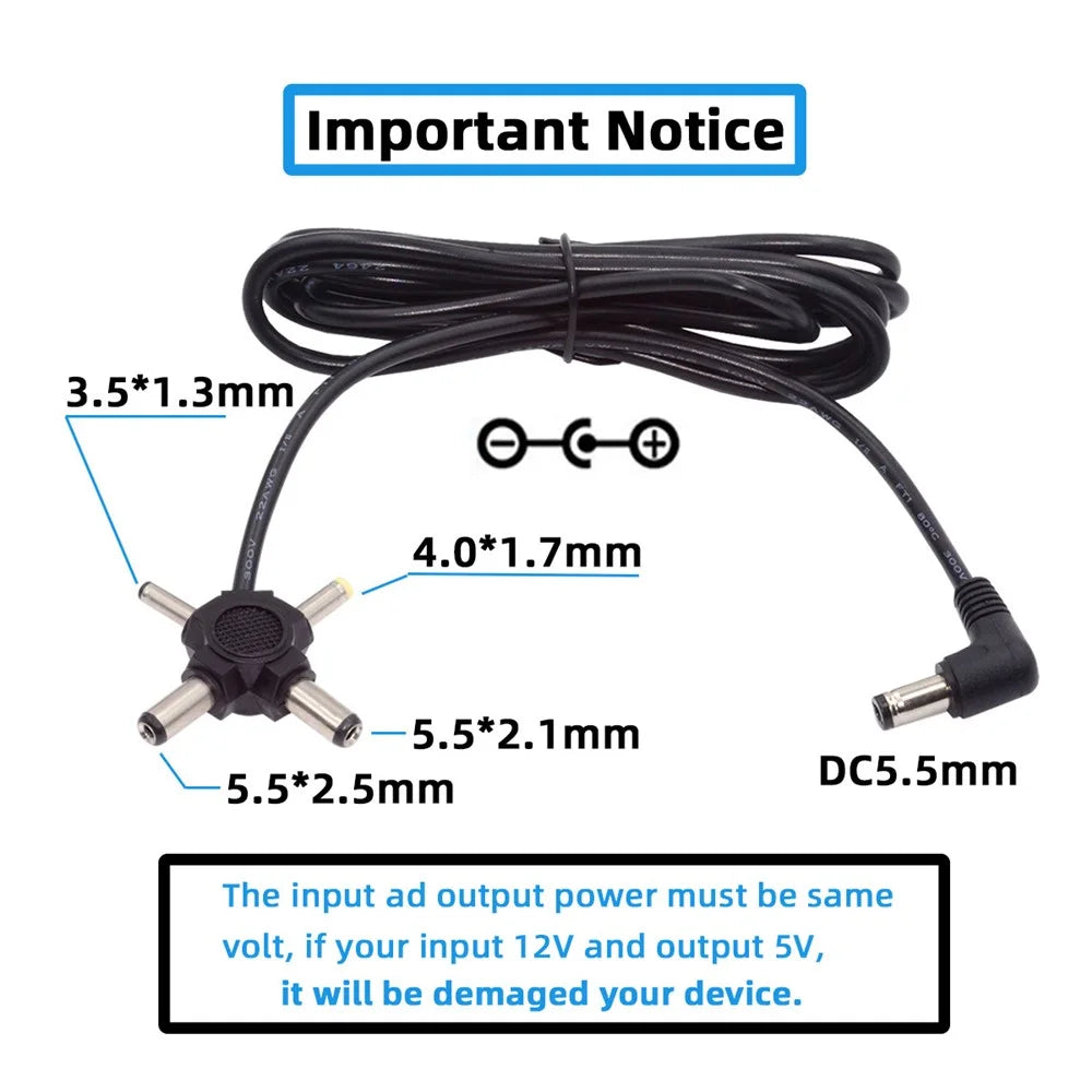 PW-010-DC Angled DC 5.5mm to DC 5.5x2.5mm 5.5x2.1mm 4.0x1.7mm 3.5x1.3mm Connector Charge Cable, 1.5m - 4