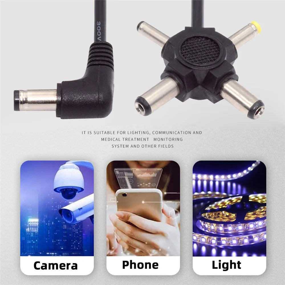 PW-010-DC Angled DC 5.5mm to DC 5.5x2.5mm 5.5x2.1mm 4.0x1.7mm 3.5x1.3mm Connector Charge Cable, 1.5m - 5