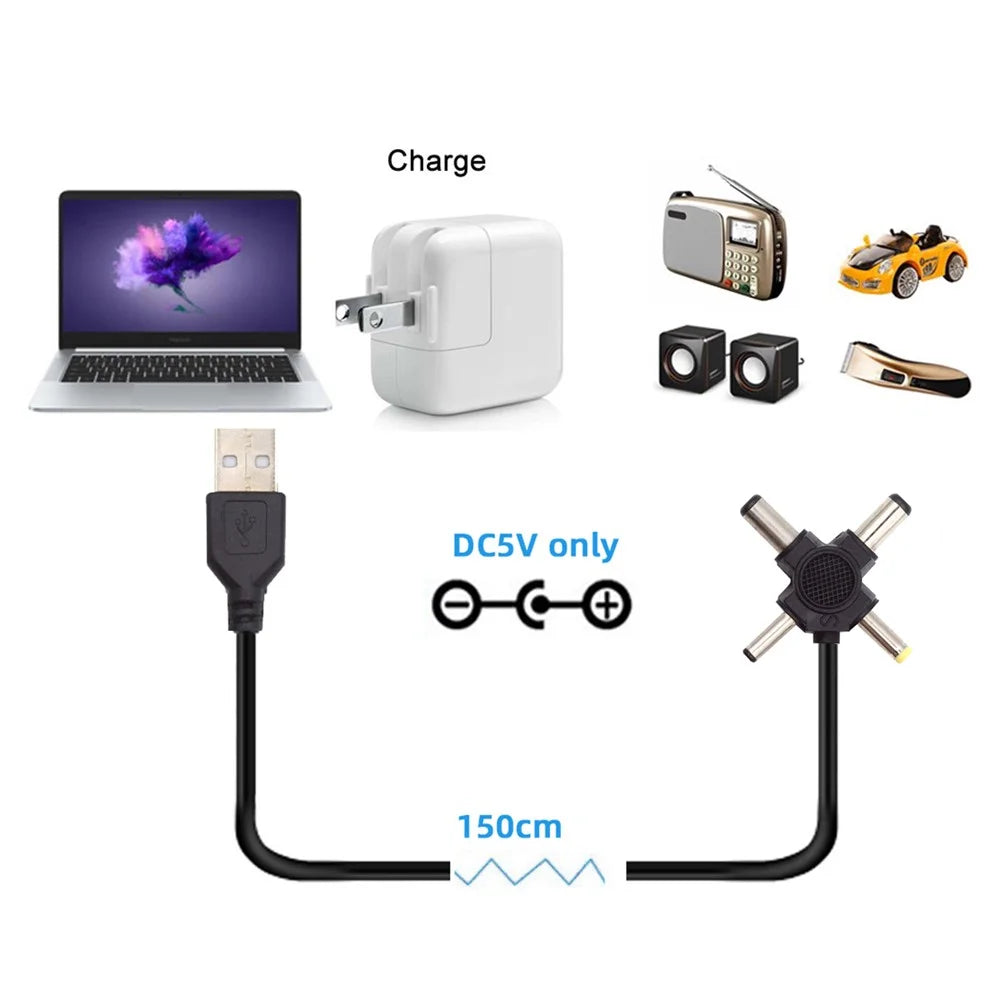 PW-010-AM USB 2.0 to DC 5.5x2.5mm 5.5x2.1mm 4.0x1.7mm 3.5x1.3mm Connector Charge Cable, 1.5m - 2