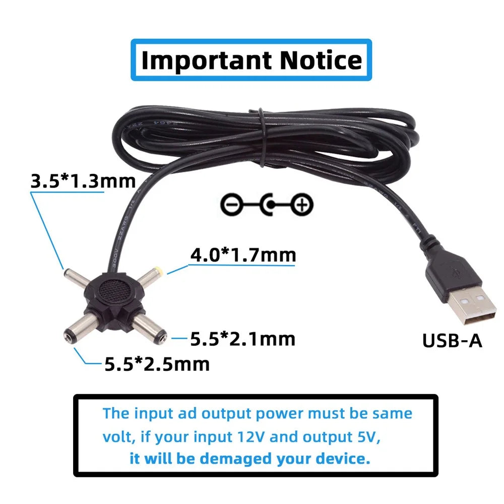 PW-010-AM USB 2.0 to DC 5.5x2.5mm 5.5x2.1mm 4.0x1.7mm 3.5x1.3mm Connector Charge Cable, 1.5m - 4